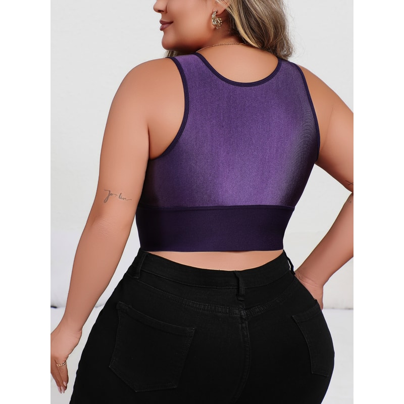 Purple Plus Size Embroidered Front Closure Plunge Push Up Bra
