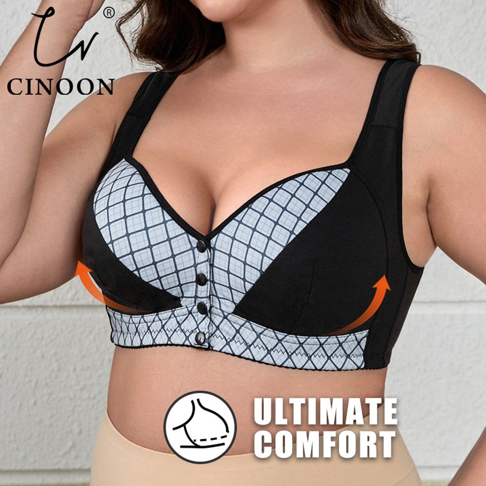 Everyday Comfort Front Closure Wireless Plus Size Bra – Full Coverage Breathable Support