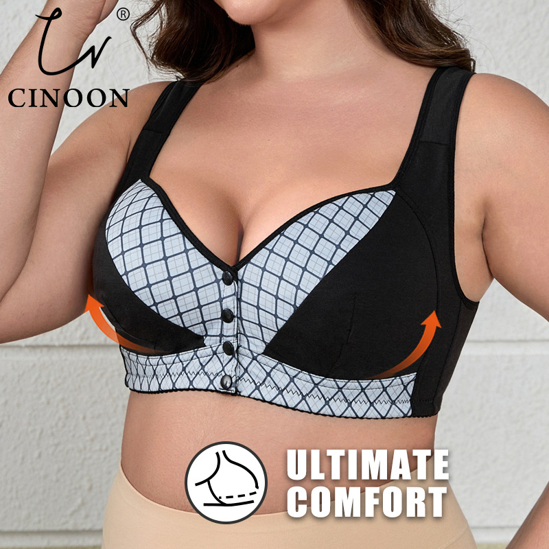 Everyday Comfort Front Closure Wireless Plus Size Bra – Full Coverage Breathable Support