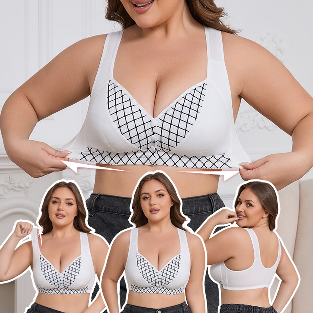 Everyday Comfort Front Closure Wireless Plus Size Bra – Full Coverage Breathable Support