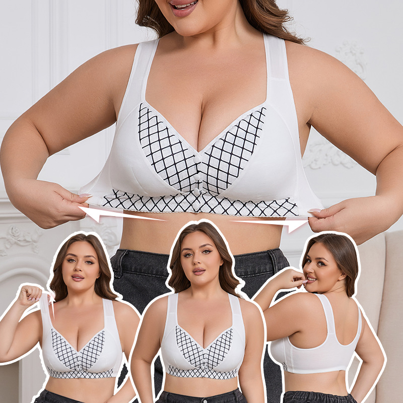 Everyday Comfort Front Closure Wireless Plus Size Bra – Full Coverage Breathable Support