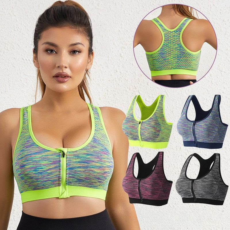 Womens Zip Front High Impact Sports Bra – Padded Support Racerback Workout & Gym Fitness Top