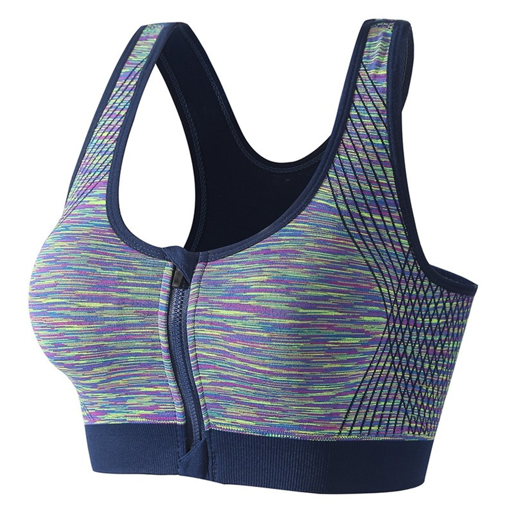 Womens Zip Front High Impact Sports Bra – Padded Support Racerback Workout & Gym Fitness Top