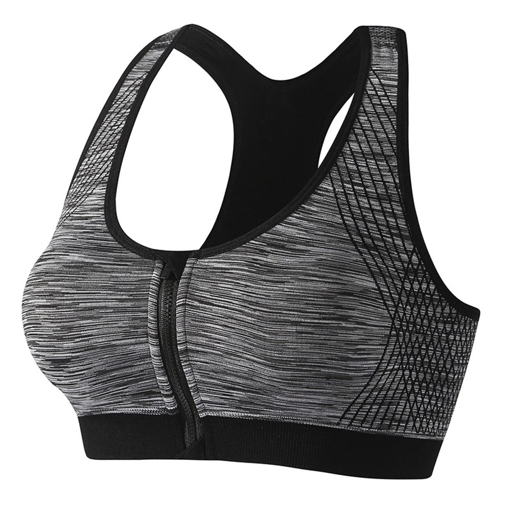 Womens Zip Front High Impact Sports Bra – Padded Support Racerback Workout & Gym Fitness Top