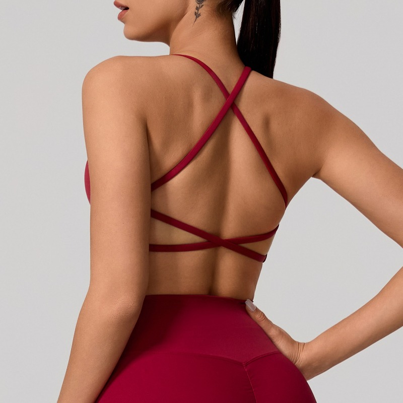 Supportive Backless Cross Strap Yoga Gym Workout Bra For Women 3