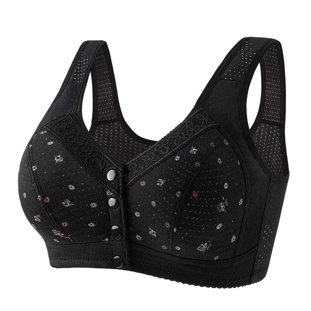 FallSweet Comfortable Front Closure Cotton Bra Plus Size Wireless Support 10