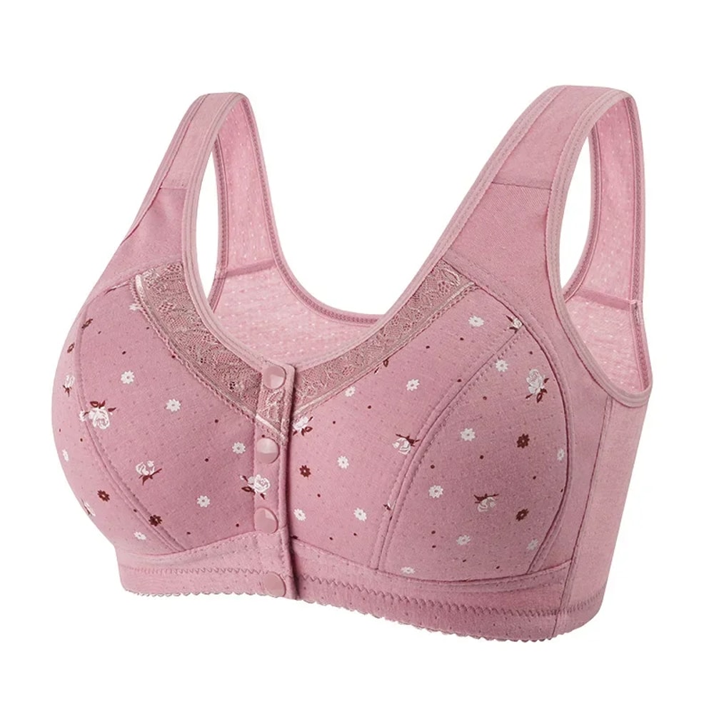 FallSweet Comfortable Front Closure Cotton Bra Plus Size Wireless Support 11