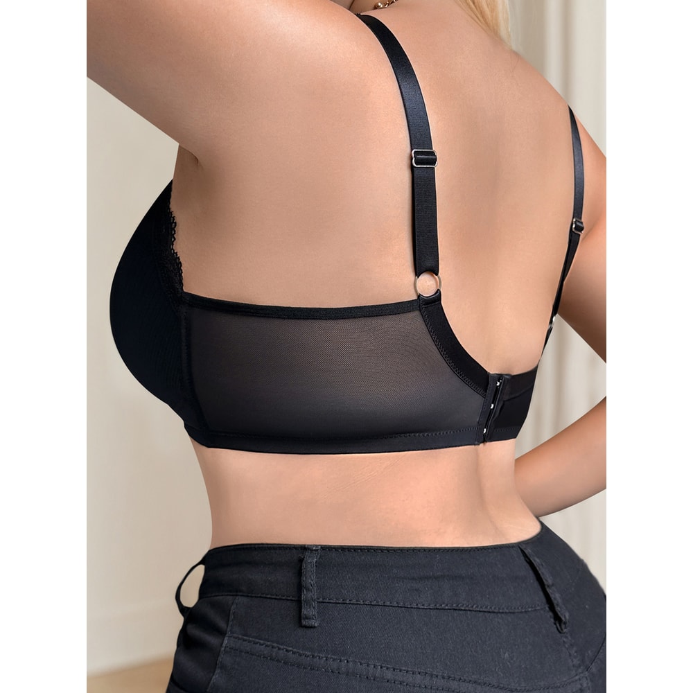 Premium Black Lace Full Cup Plus Size Bra Comfortable All Day Support 1