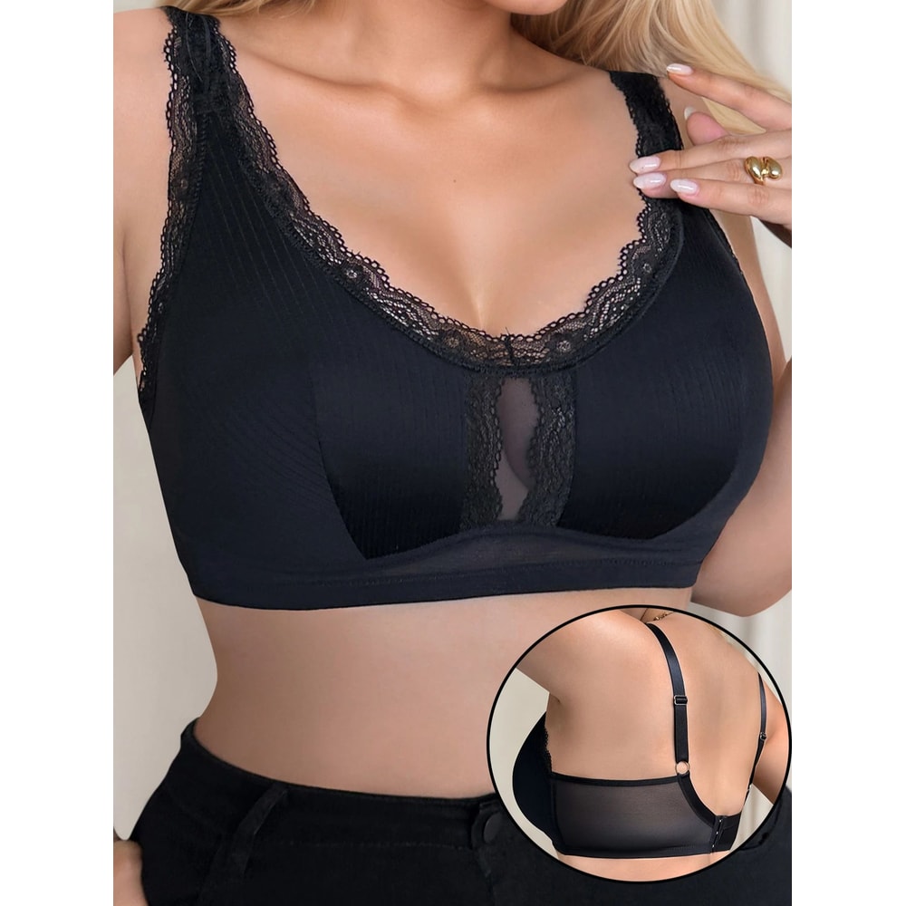 Premium Black Lace Full Cup Plus Size Bra Comfortable All Day Support 4