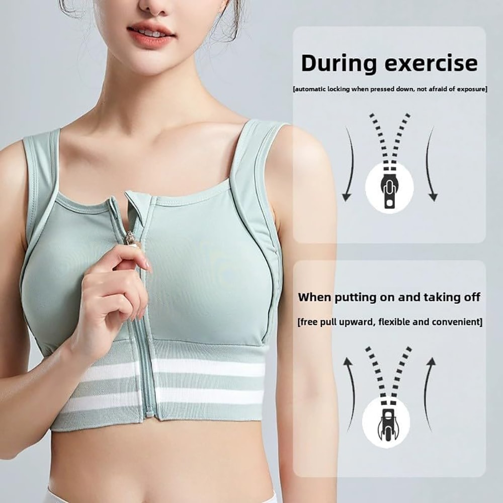 Ultimate Zipper Sports Bra Crop Top Built In Support Plus Size Workout Activewear 2