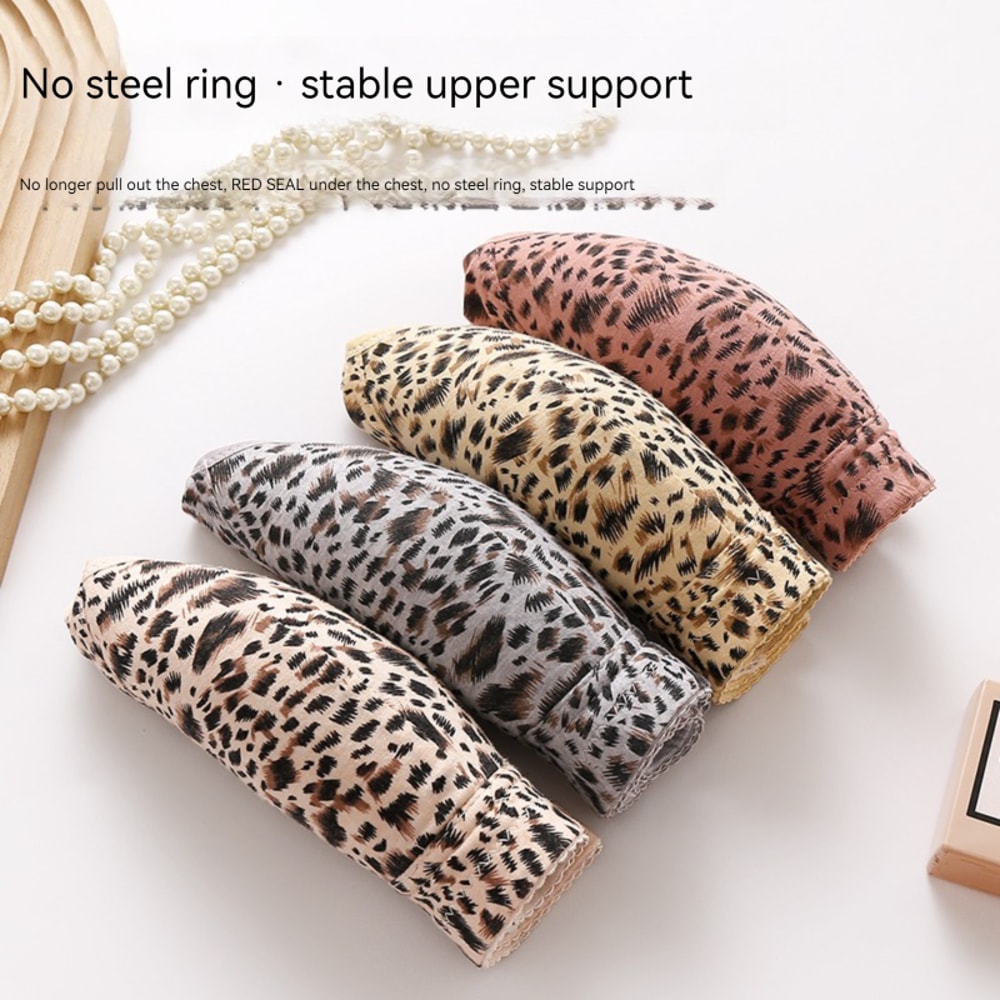 Leopard Front Closure Wireless Push Up Bra For Women Plus Size Comfort Support 1