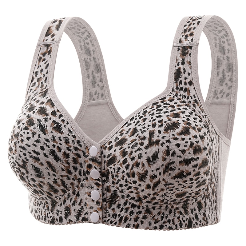 Leopard Front Closure Wireless Push Up Bra For Women Plus Size Comfort Support 5