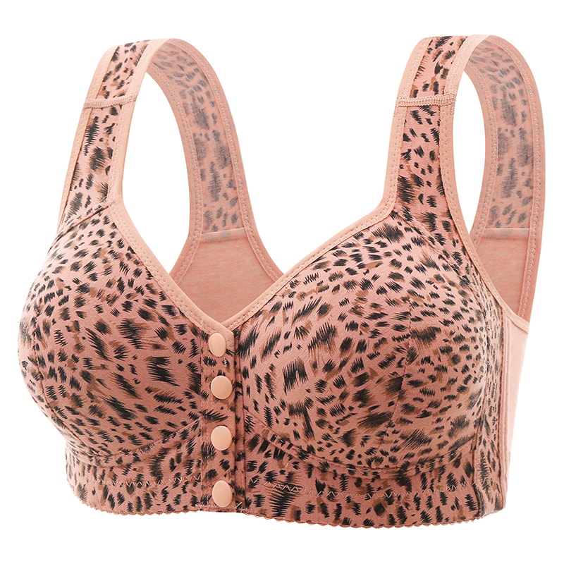 Leopard Front Closure Wireless Push Up Bra For Women Plus Size Comfort Support 3