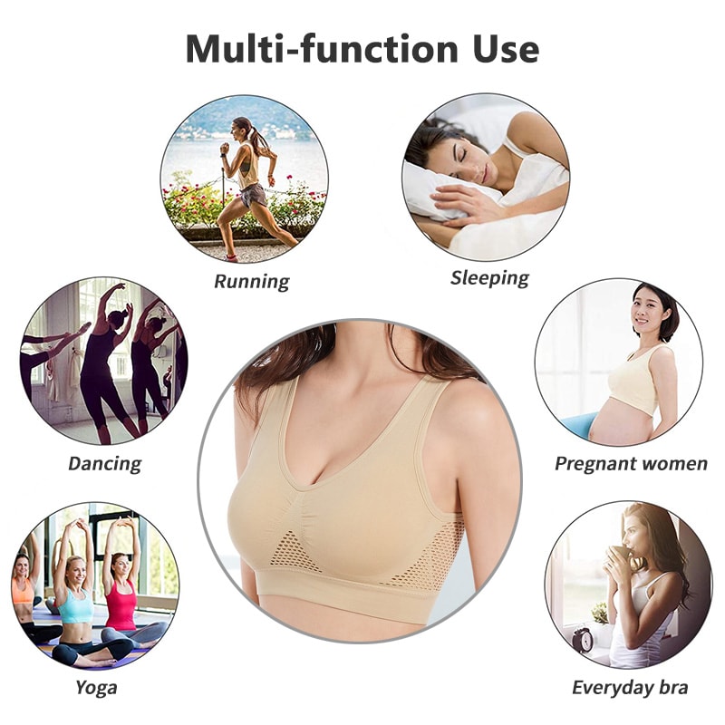 ComfortFit Plus Size Wireless Sports Bra Seamless Medium Support Yoga Workout Bra With Removable 4