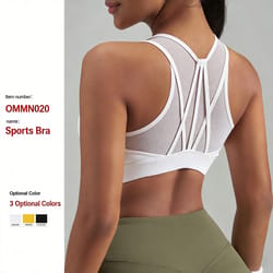 womens strappy back high support sports bra – breathable mesh workout bra for yoga, fitness & running