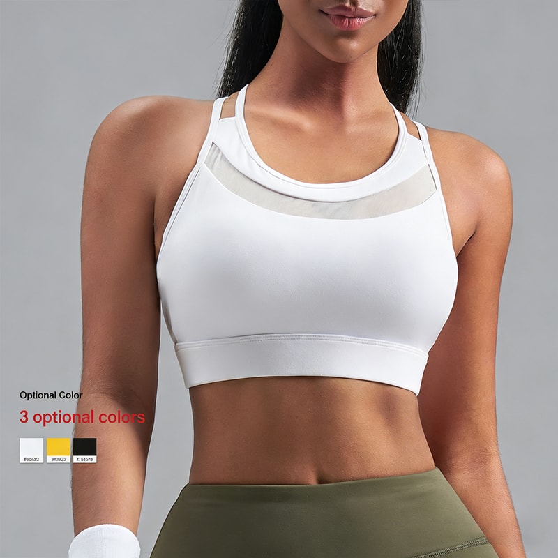 Premium Strappy Back Mesh Sports Bra Breathable Workout Supportive Yoga Crop Top For Women 1