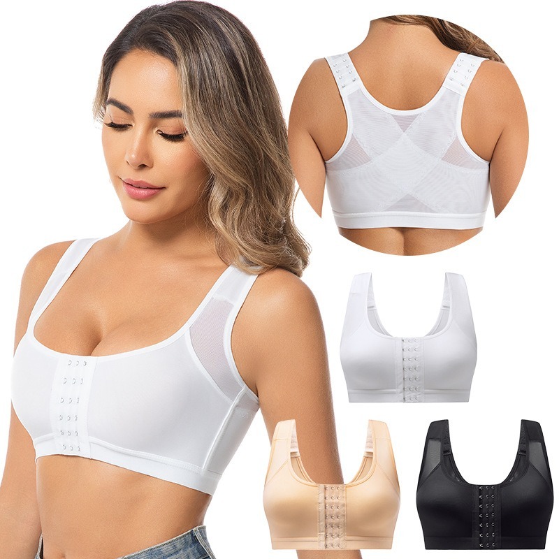Front Closure Plus Size Wireless Yoga Sports Bra With Posture Support Comfortable Push Up Fit 0