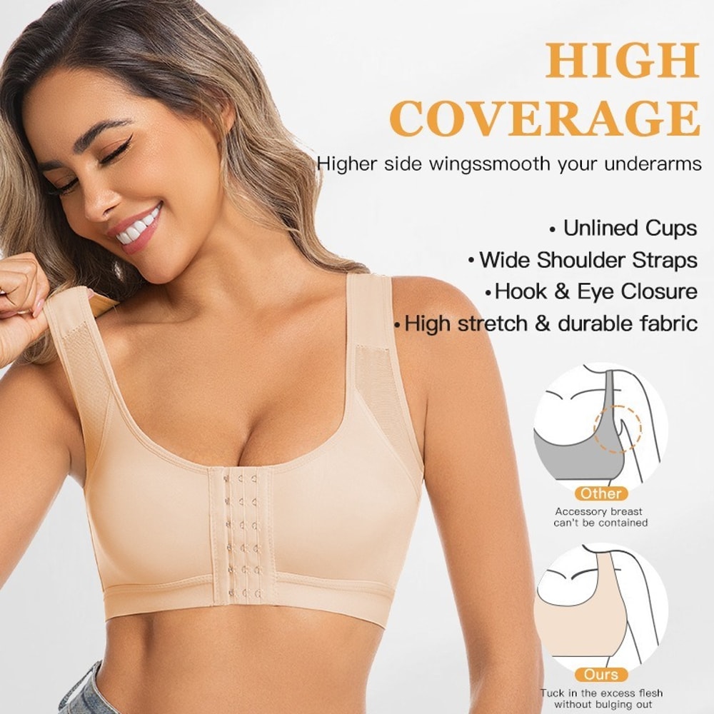 Front Closure Plus Size Wireless Yoga Sports Bra With Posture Support Comfortable Push Up Fit 1