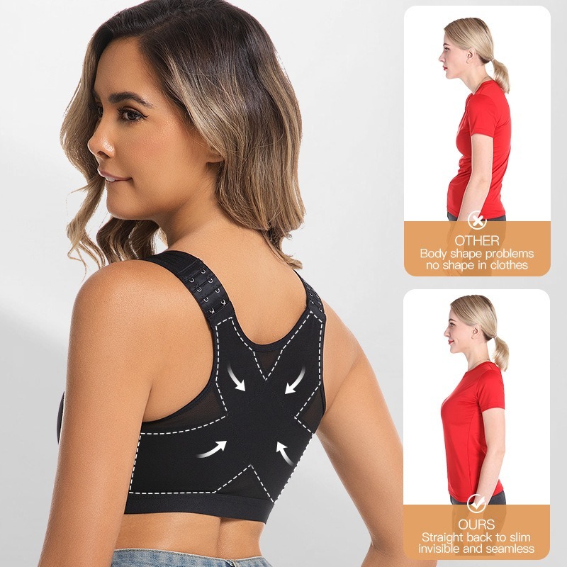 Front Closure Plus Size Wireless Yoga Sports Bra With Posture Support Comfortable Push Up Fit 2