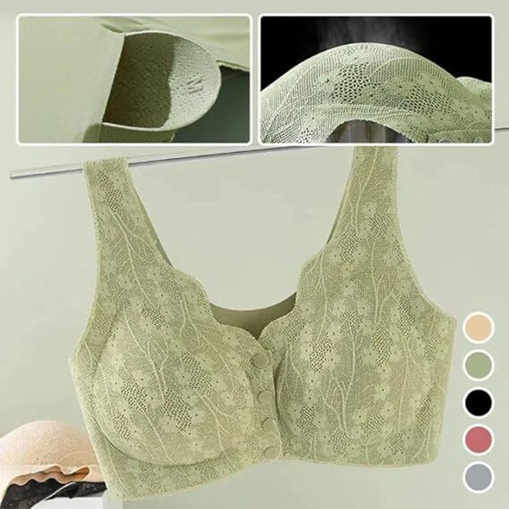 ComfortEase Front Button Wireless Lace Bra Tank Top – Breathable Soft Cup Plus Size Support