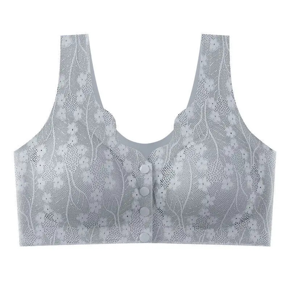 ComfortEase Front Button Wireless Lace Bra Tank Top – Breathable Soft Cup Plus Size Support