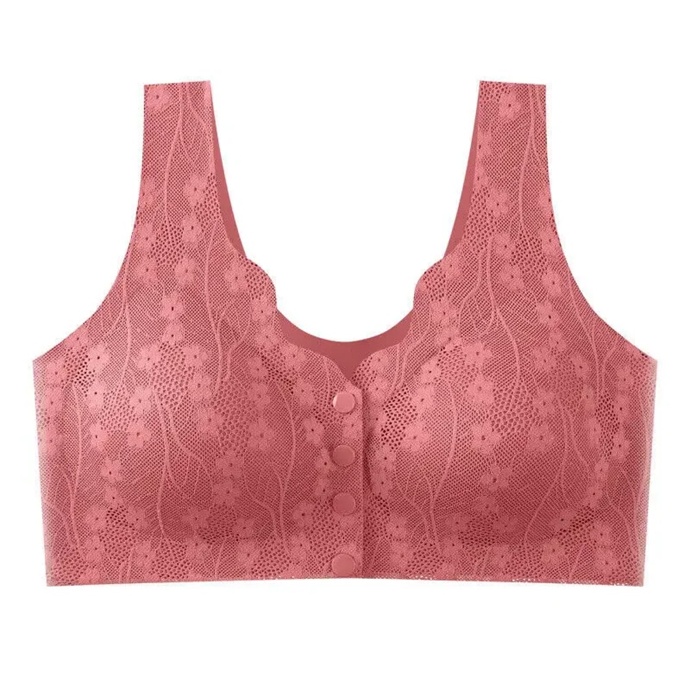 ComfortEase Front Button Wireless Lace Bra Tank Top – Breathable Soft Cup Plus Size Support