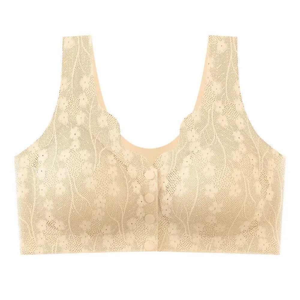 ComfortEase Front Button Wireless Lace Bra Tank Top – Breathable Soft Cup Plus Size Support