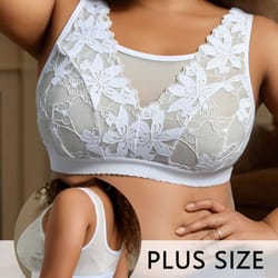 comfortcurve plus size white floral lace bralette – wireless comfort & breathable wide strap support