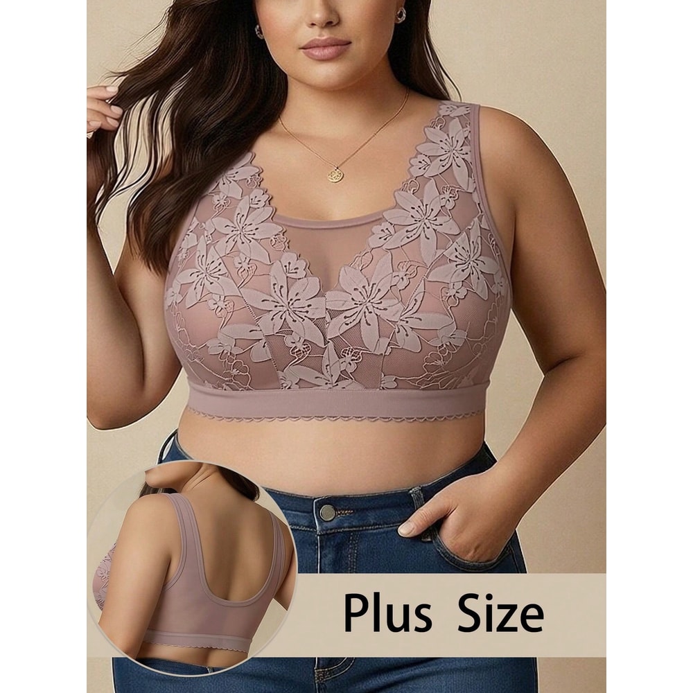 ComfortCurve Plus Size White Floral Lace Bralette Wireless Comfort Breathable Wide Strap Support 4