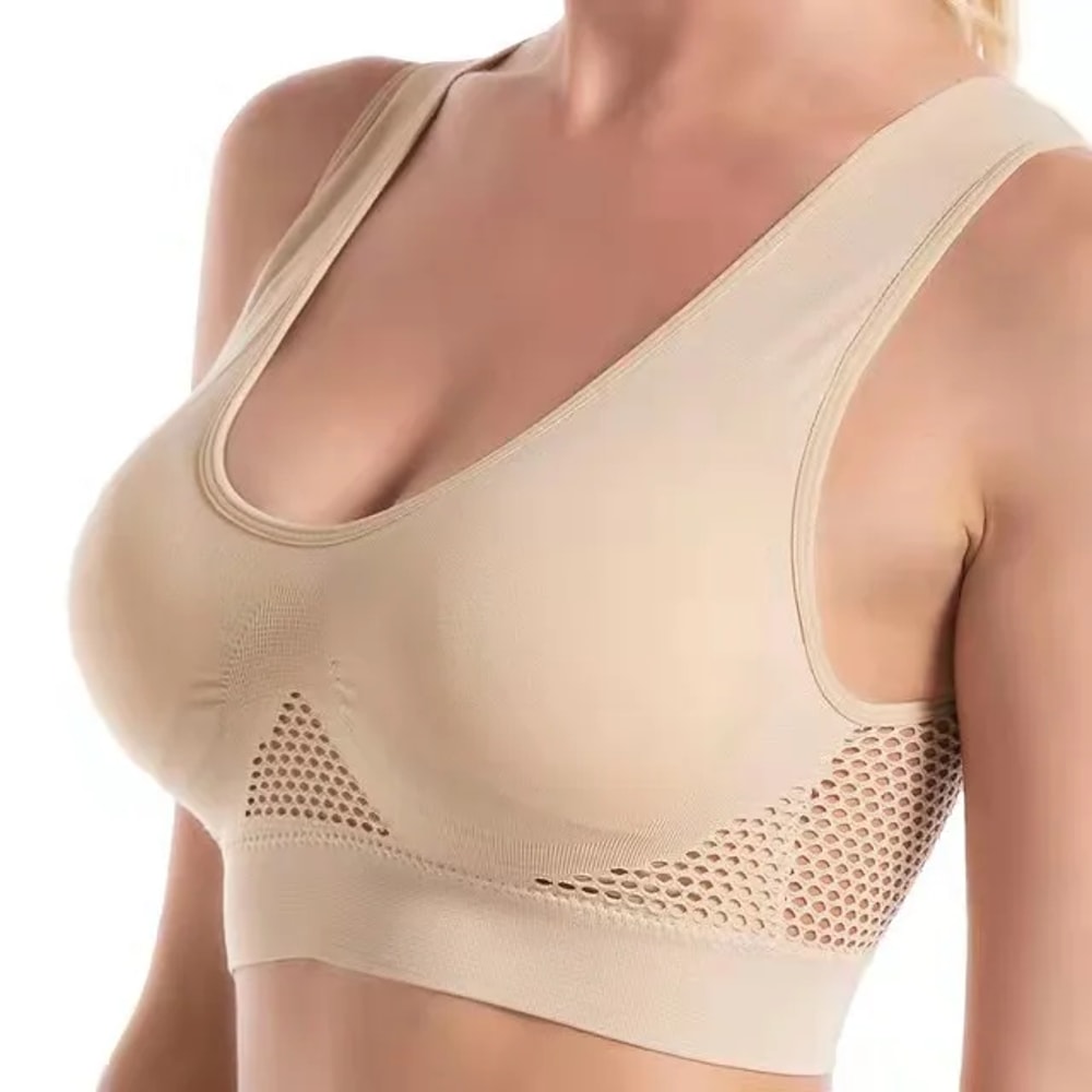 Plus Size Wireless Sports Bra Seamless Mesh Workout Support Bra 7