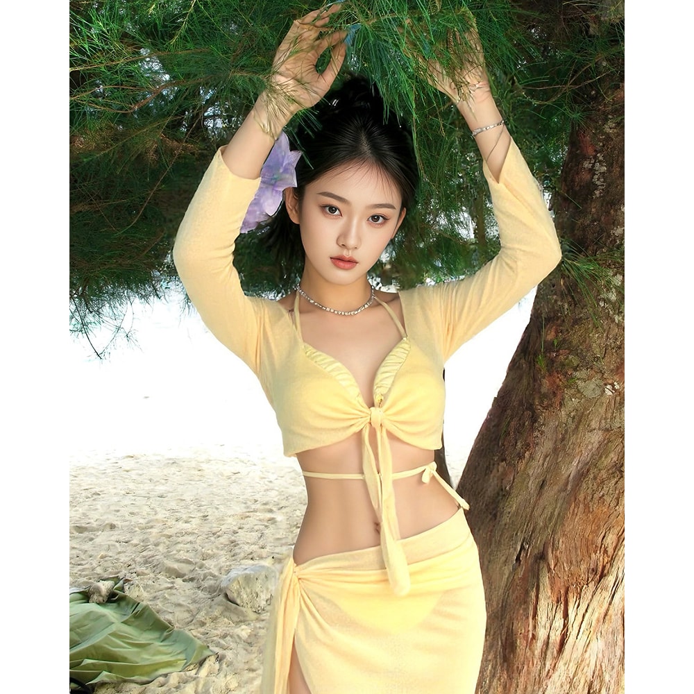 Elegant Long Sleeve Four Piece Bikini Set Stylish Womens Beachwear