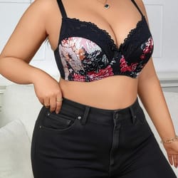 elegant floral support plus size push up lace bra – lift, shape & comfort