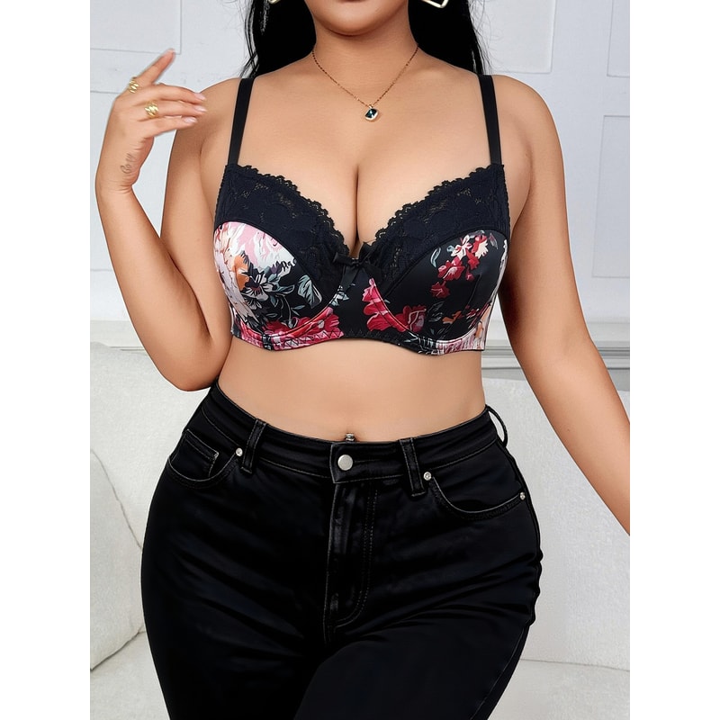 Elegant Floral Support Plus Size Push Up Lace Bra – Lift, Shape & Comfort