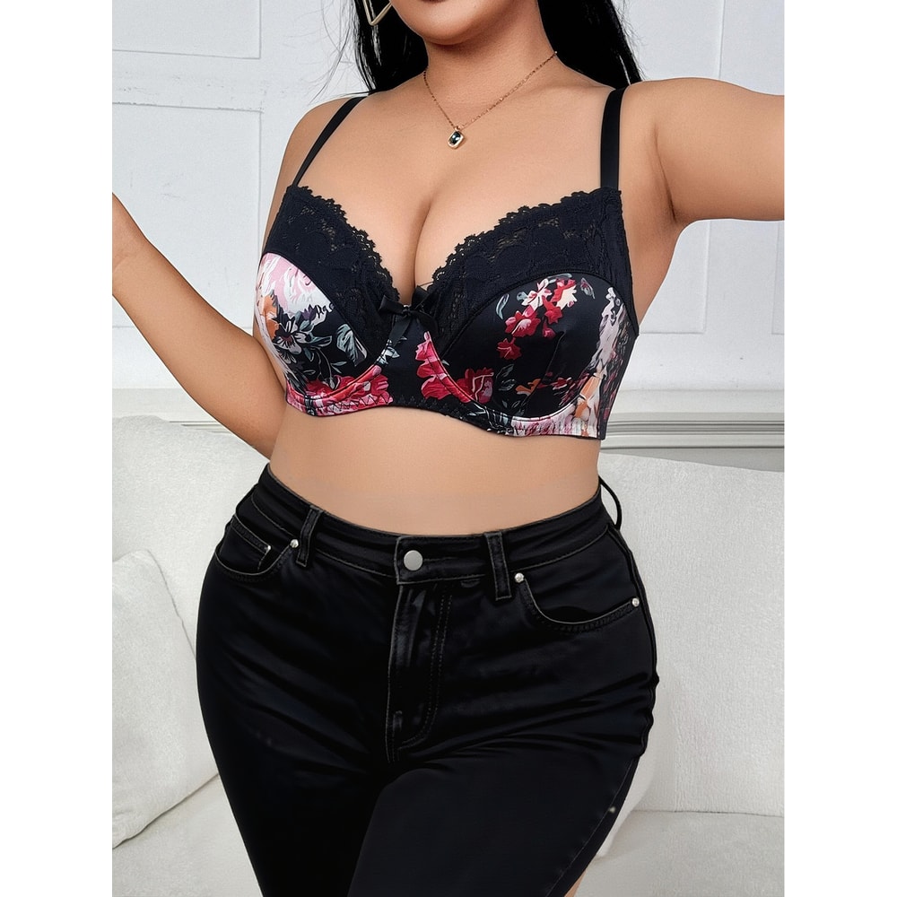 Elegant Floral Support Plus Size Push Up Lace Bra – Lift, Shape & Comfort