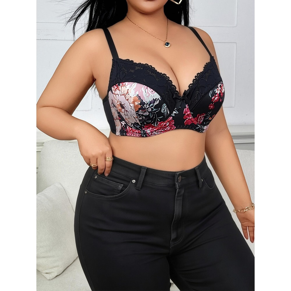 Elegant Floral Support Plus Size Push Up Lace Bra – Lift, Shape & Comfort