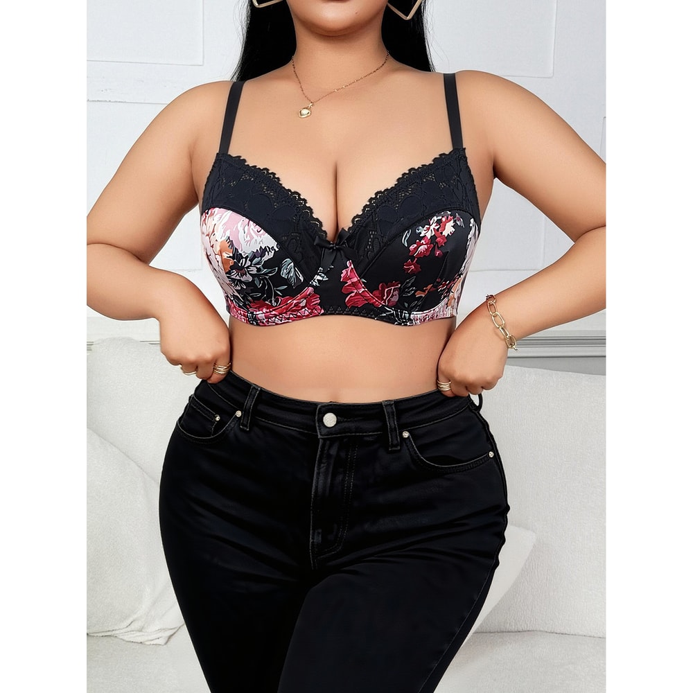 Elegant Floral Support Plus Size Push Up Lace Bra – Lift, Shape & Comfort