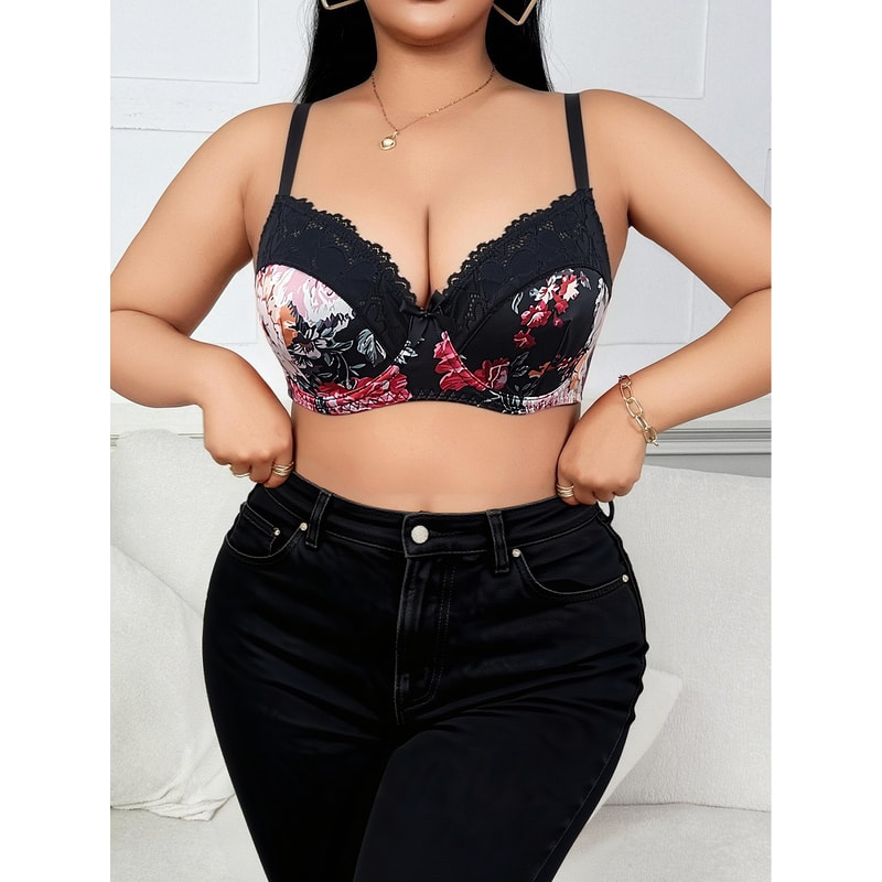 Elegant Floral Support Plus Size Push Up Lace Bra – Lift, Shape & Comfort