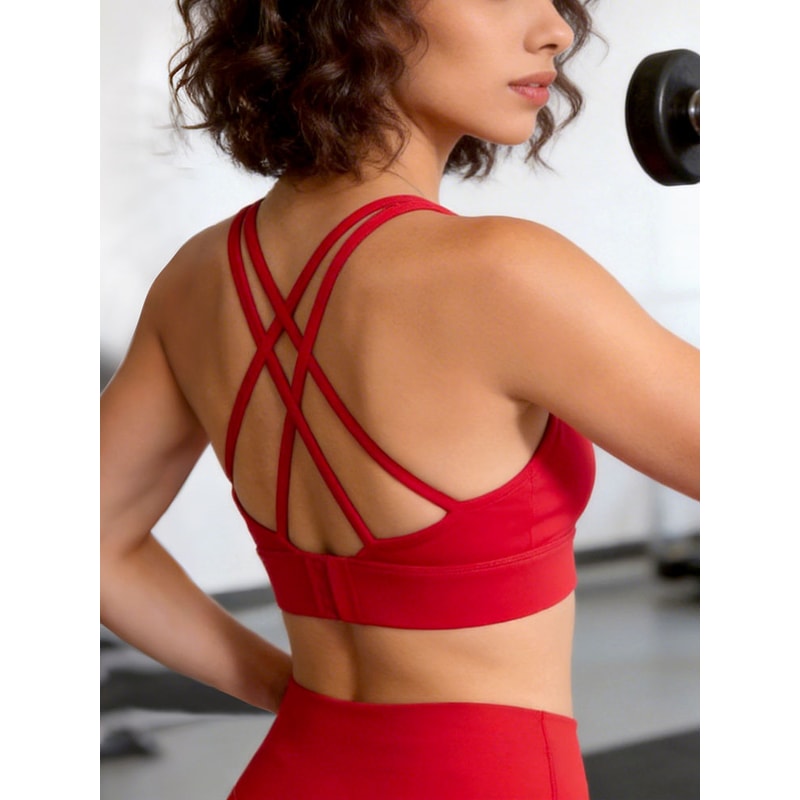 Seamless Cross Back Padded Sports Bra for Women – Breathable Yoga & Running Fitness Top