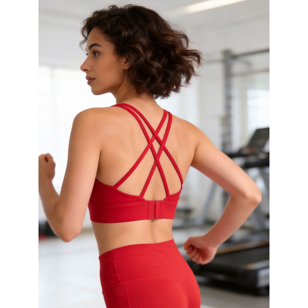 Seamless Cross Back Padded Sports Bra for Women – Breathable Yoga & Running Fitness Top
