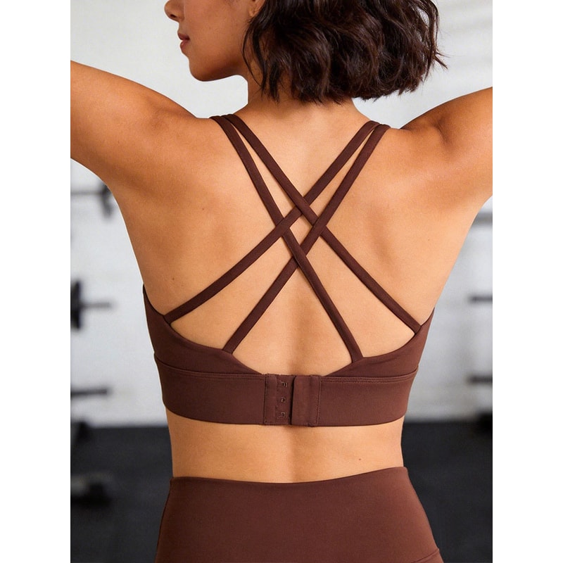Seamless Cross Back Padded Sports Bra for Women – Breathable Yoga & Running Fitness Top