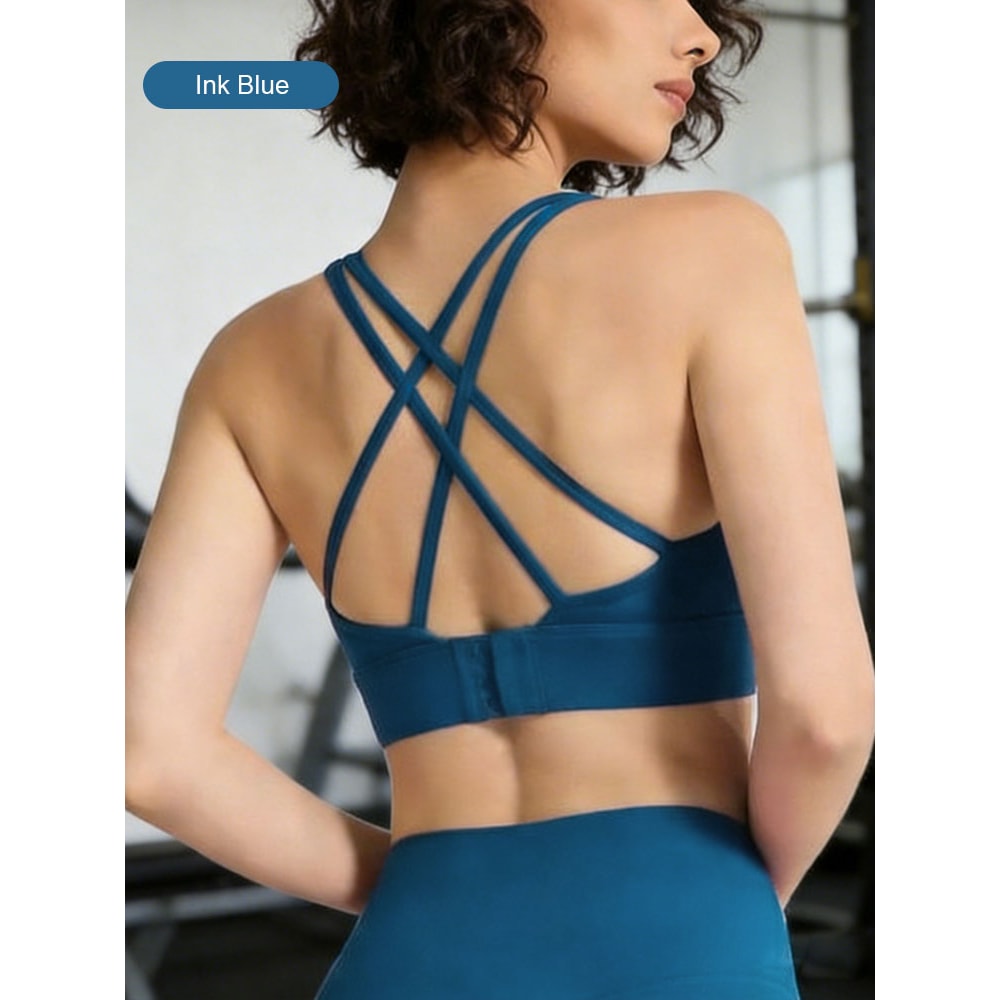 Seamless Cross Back Padded Sports Bra for Women – Breathable Yoga & Running Fitness Top