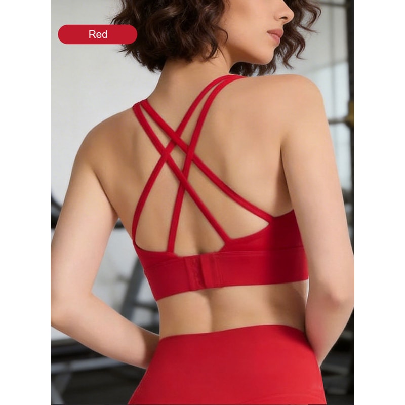 Seamless Cross Back Padded Sports Bra for Women – Breathable Yoga & Running Fitness Top