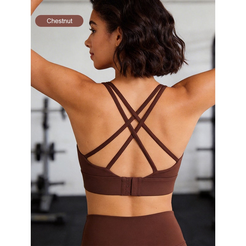 Seamless Cross Back Padded Sports Bra for Women – Breathable Yoga & Running Fitness Top