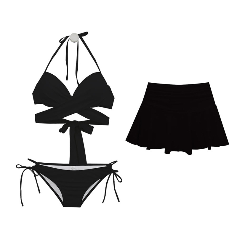 Minimalist Three Piece Bikini Set Swimsuit For Small Bust Vacation Beachwear 5
