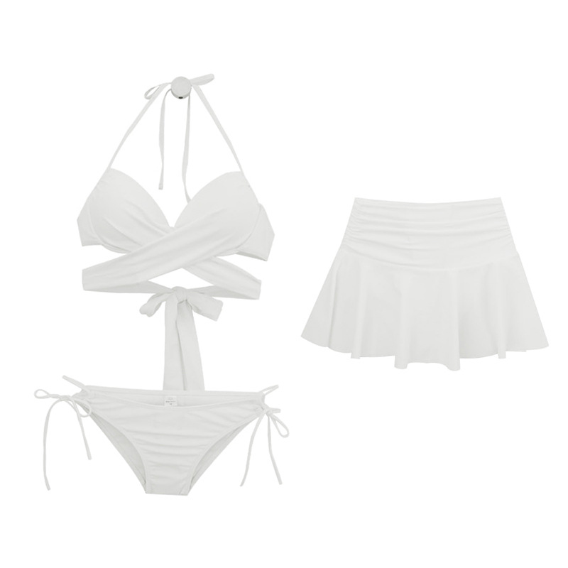 Minimalist Three Piece Bikini Set Swimsuit For Small Bust Vacation Beachwear 6