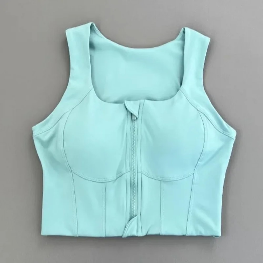 Front Zip Fitness Sports Bra For Women Breathable Push Up Yoga Gym Top 2