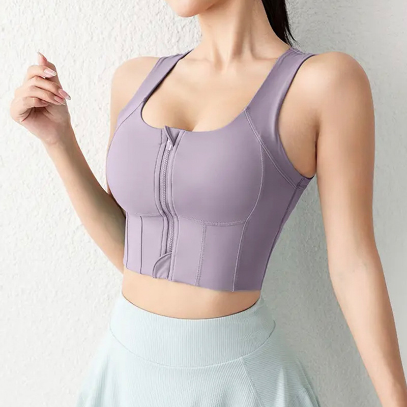 Front Zip Fitness Sports Bra For Women Breathable Push Up Yoga Gym Top 6