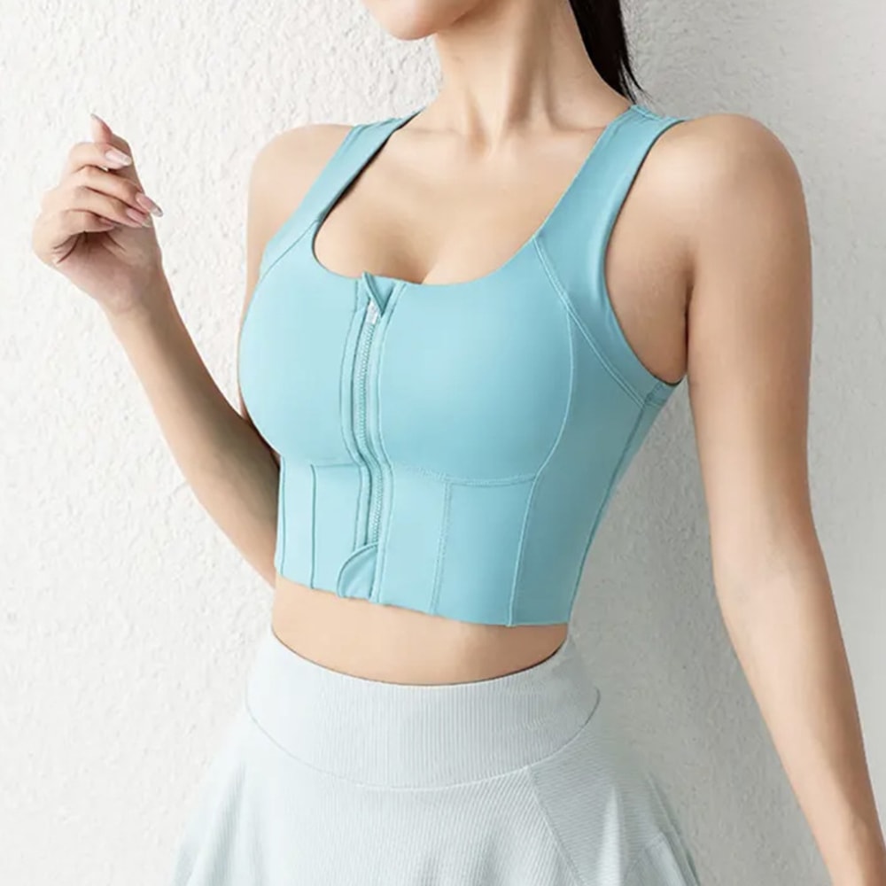 Front Zip Fitness Sports Bra For Women Breathable Push Up Yoga Gym Top 4