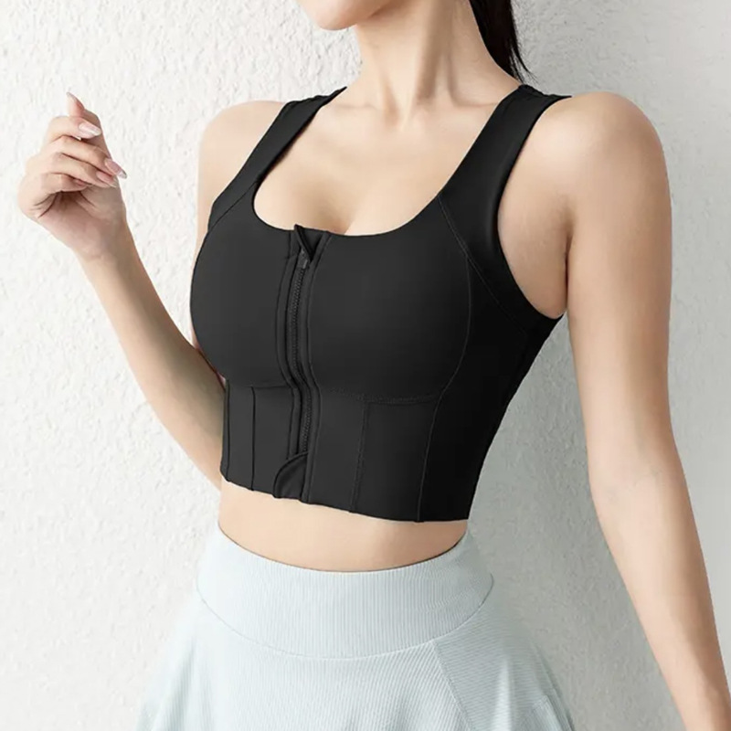 Front Zip Fitness Sports Bra For Women Breathable Push Up Yoga Gym Top 9