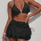 Womens Ruffled Halter Three Piece Bikini Set Stylish Beachwear Swimwear
